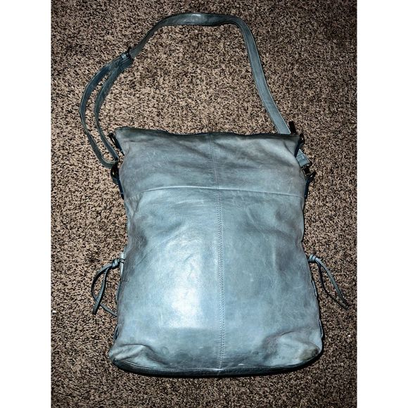 HOBO International Aqua Leather Crossbody Shoulder Bag Fold Over Top Pockets - Picture 1 of 5